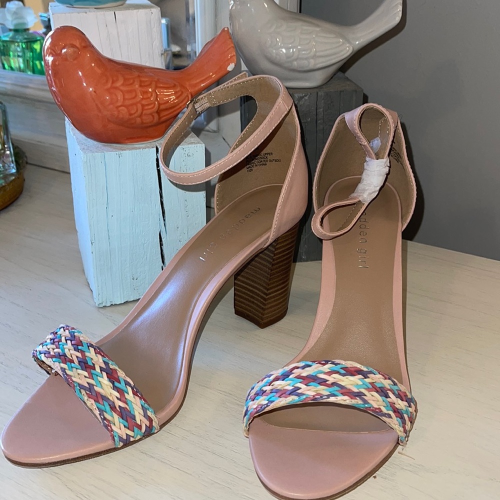 Madden Girl blush pink block heel sandals with ankle closure3 in heel NWOT